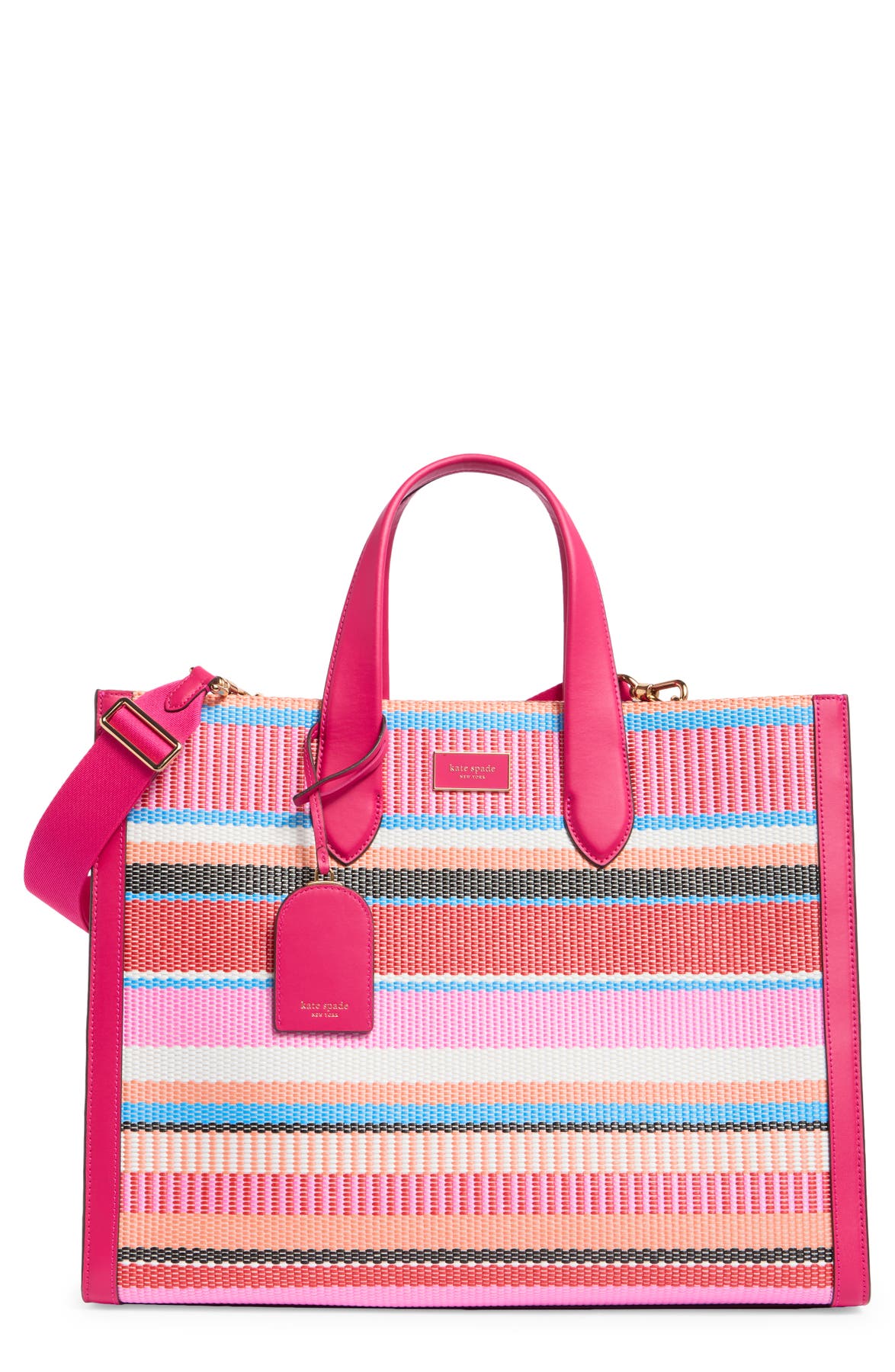 Kate Spade New York Manhattan Large Striped Woven Straw Tote