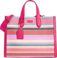 Kate Spade New York Manhattan Large Striped Woven Straw Tote