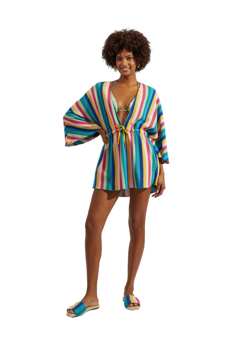 Costiera Mini Dress Multicolor Turquoise, Main, color, Multicolor Turquoise