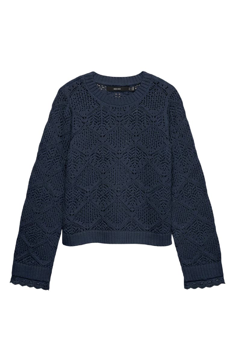 VERO MODA Susana Pointelle Cotton Blend Sweater, Alternate, color, Navy Blazer
