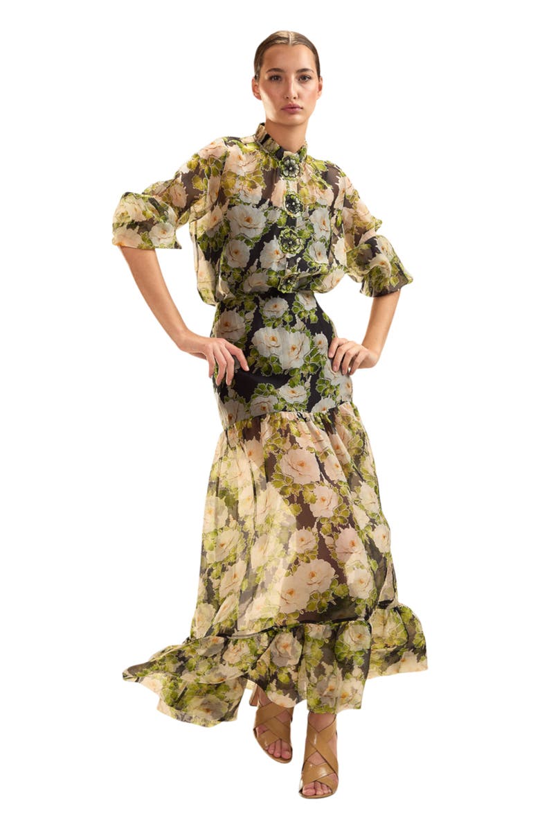 Cynthia Rowley Cornelia Silk Skirt, Main, color, Black Floral