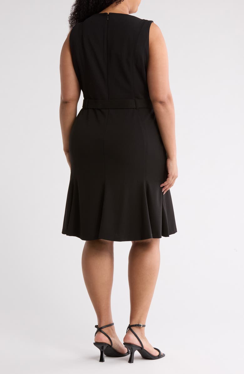 Calvin Klein Sleeveless Belted Scuba Crepe Dress, Alternate, color, Black