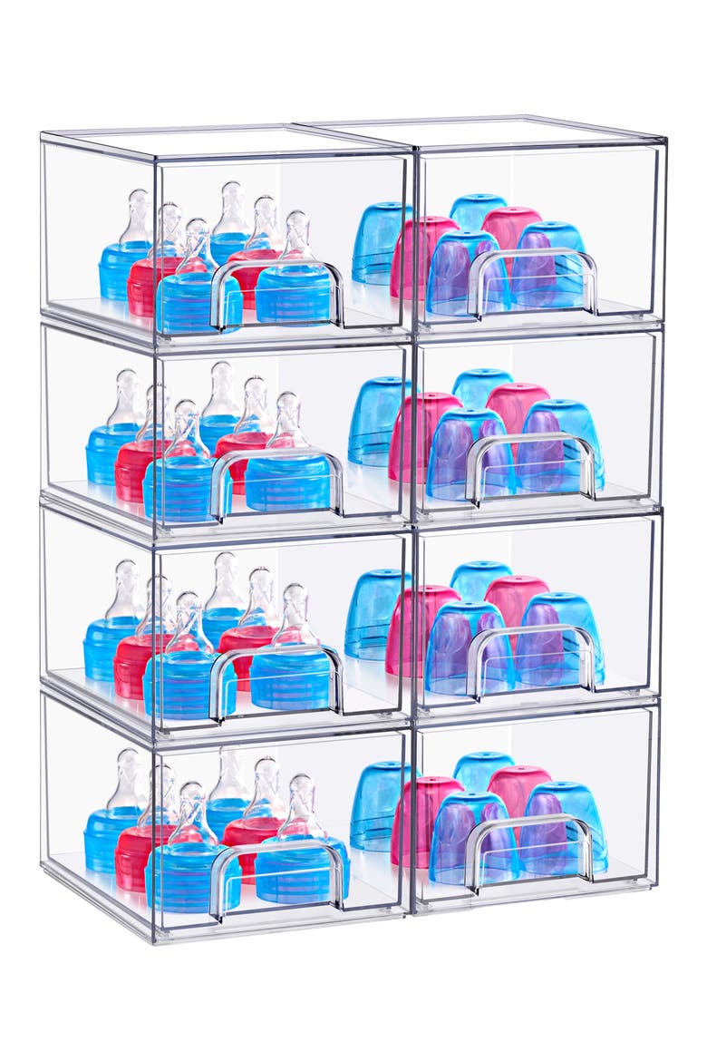 Set of 8 Small Stackable Storage Bins, Main, color, NO COLOR