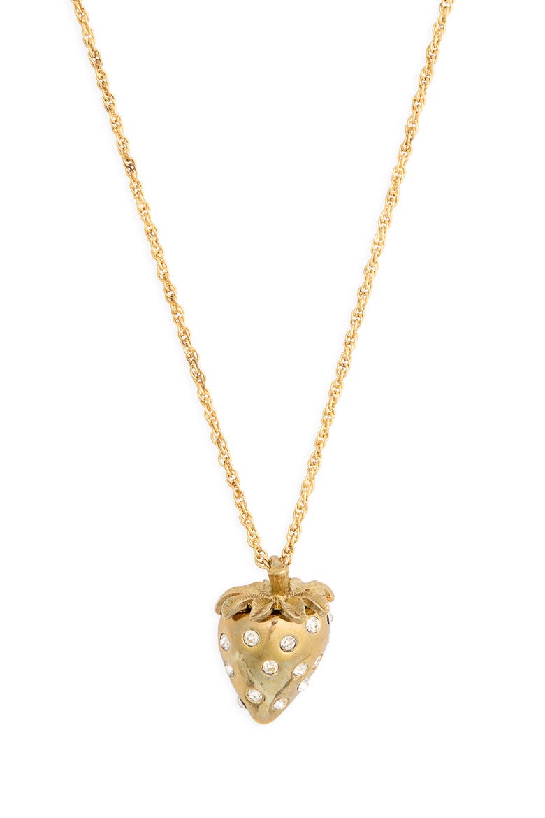 Crystal Strawberry Pendant Necklace, Main, color, GOLD