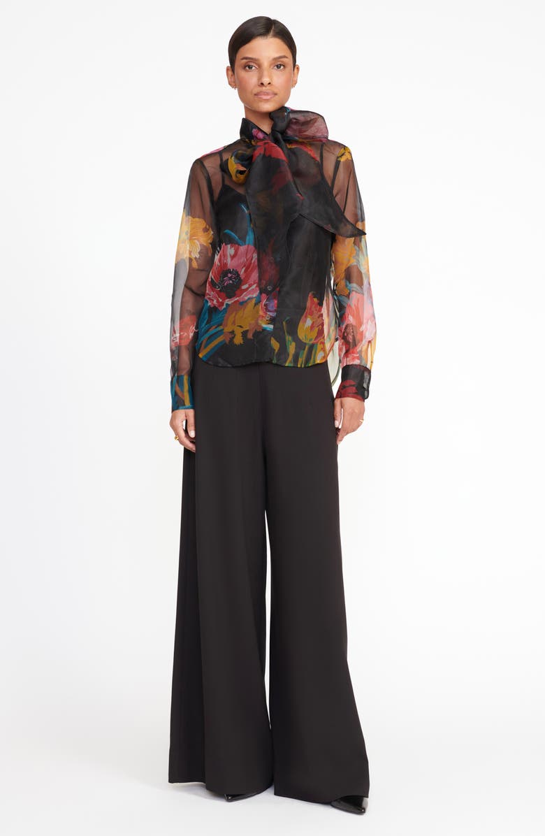 STAUD Maryn Floral Print Tie Neck Organza Shirt, Alternate, color,