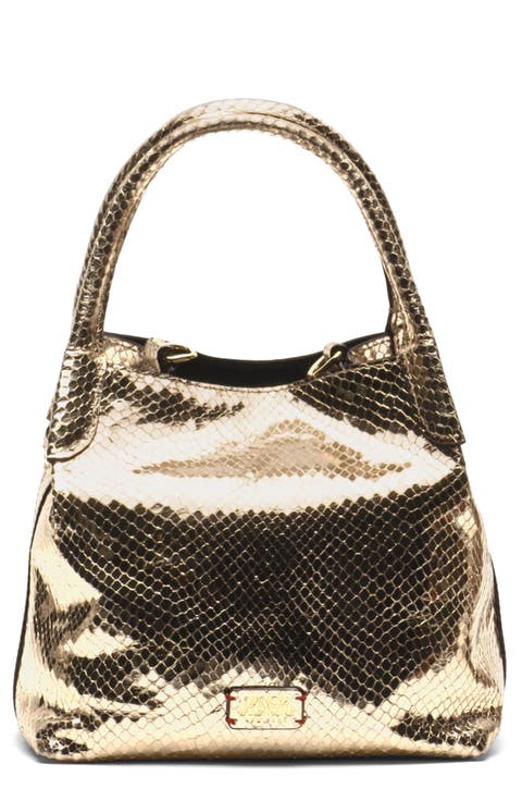 Teeny Sweet Pea Snakeskin Embossed Metallic Leather Handbag