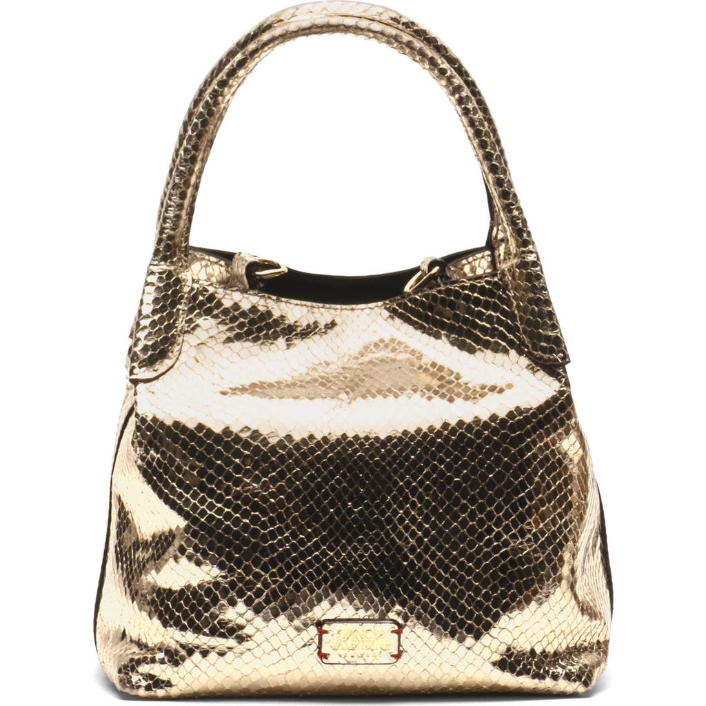 Frances Valentine Teeny Sweet Pea Snakeskin Embossed Metallic Leather Handbag In Gold