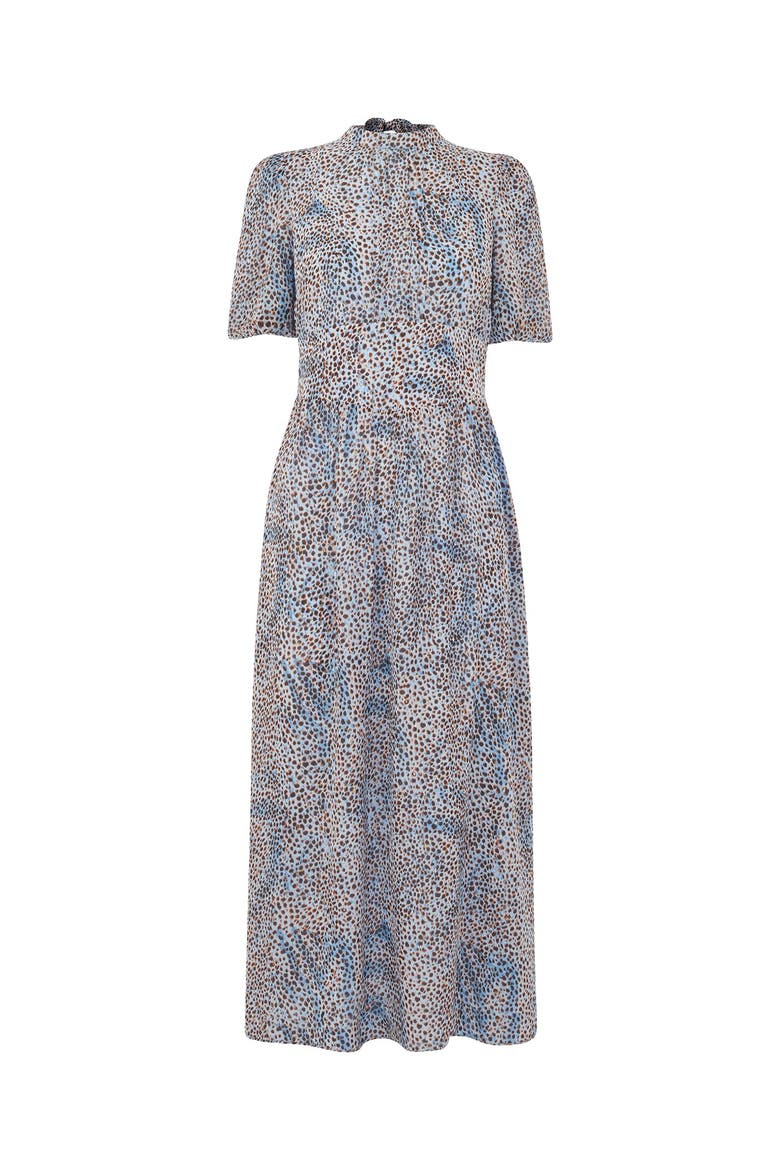High Neck Fit & Flare Midi Dress, Alternate, color, Blue/Multi