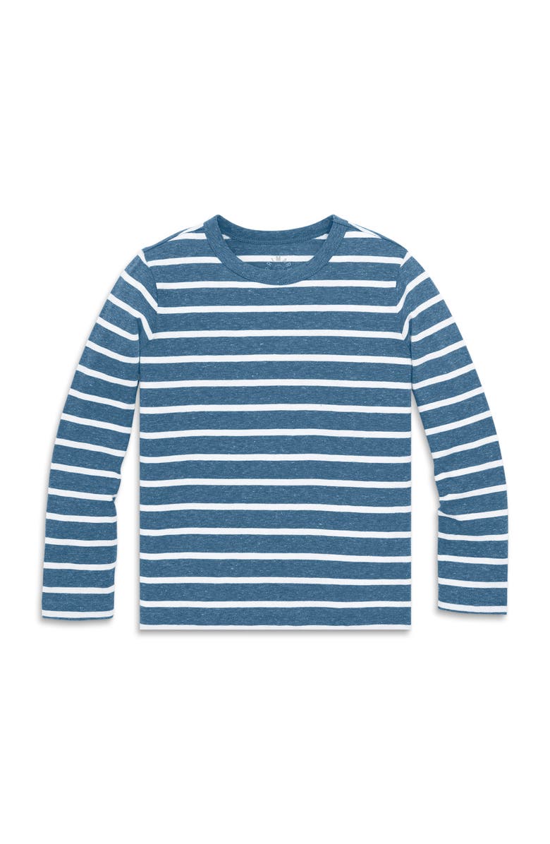 Primary Kids Heathered Long Sleeve Stripe Tee, Main, color, Moonlight/ White Stripe