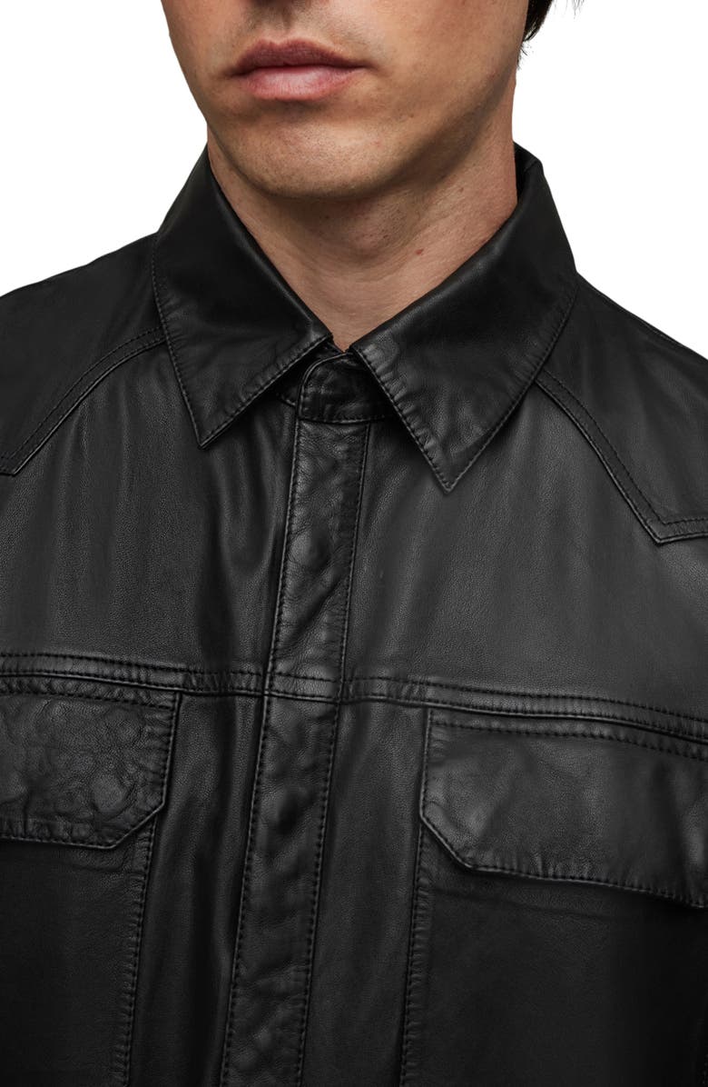 AllSaints Ivan Leather Shirt Jacket, Alternate, color, 