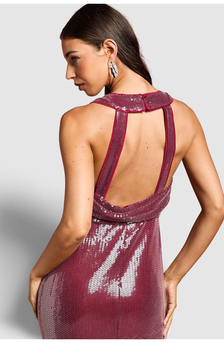 Coast Cowl Front Halter Sequin Maxi Dress, Alternate, color, Plum