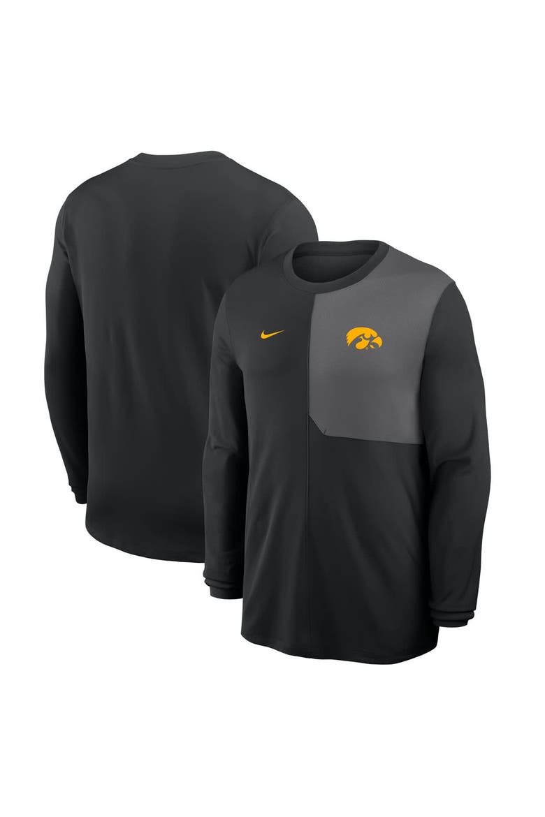 Men's Nike Black Iowa Hawkeyes 2025 Sideline Coach UV Performance Long Sleeve T-Shirt, Alternate, color, Black