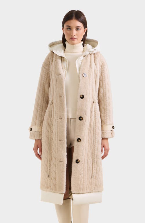 Rudsak Oriana Cable Pattern Faux Fur Coat With Removable Puffer Hood In Neutral