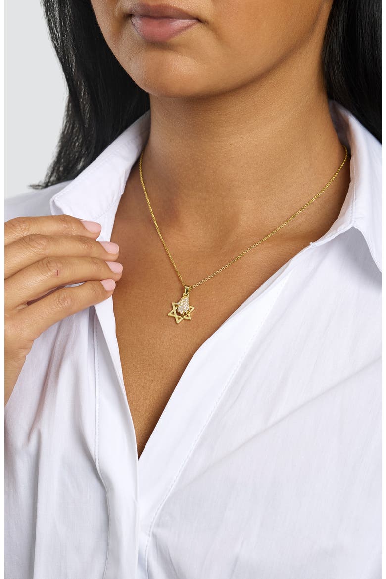 Pavé Ball Hamsa & Star of David Pendant Necklace video