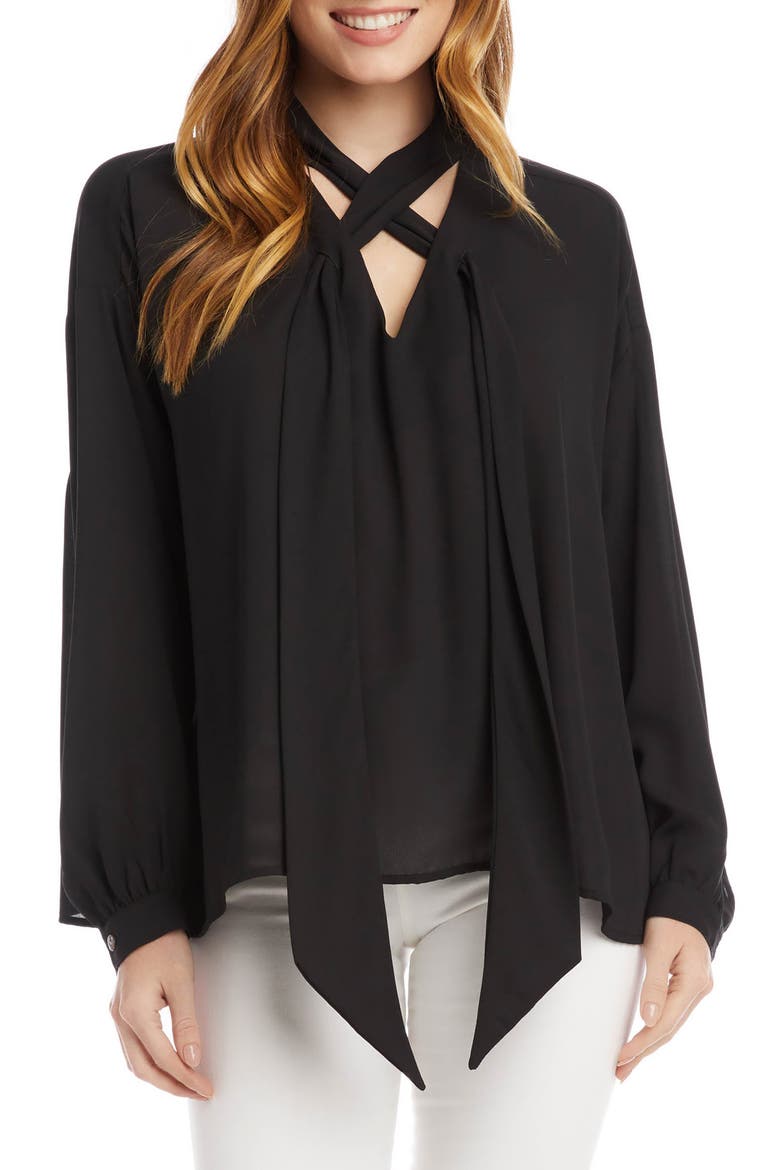 Tie Neck Blouse, Main, color, BLACK