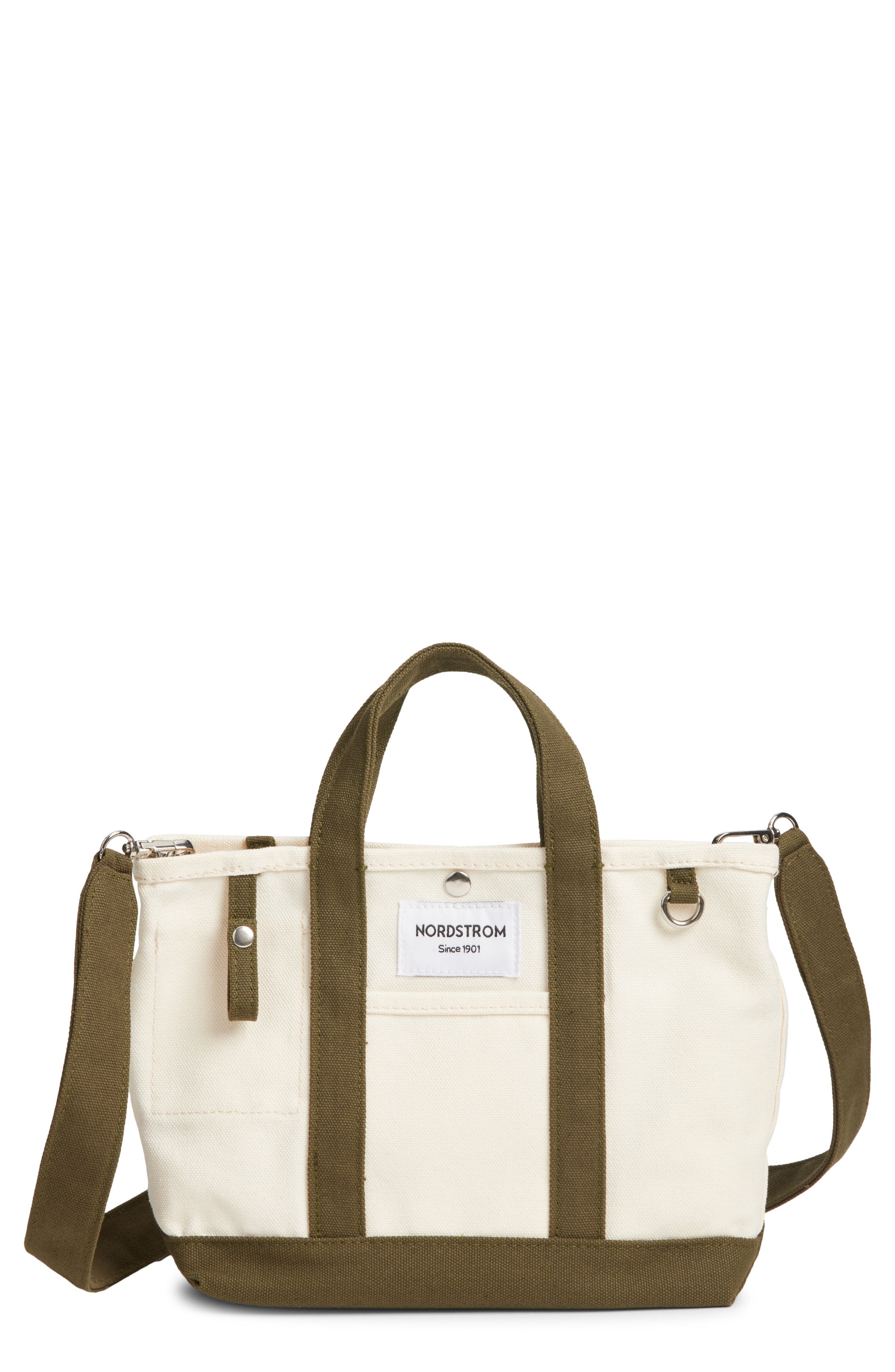 Small 125th Anniversary Structured Tote, Main, color, BEIGE BEACH- OLIVE NIGHT