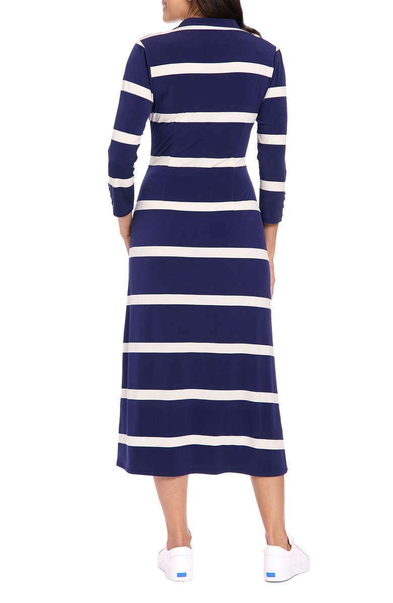 London Times Stripe Three-Quarter Sleeve Shirtdress, Alternate, color, Navy/ Ivory