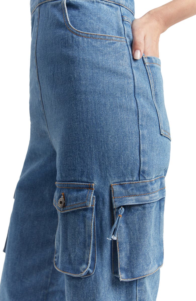 Bardot Zerah Denim Cargo Halter Jumpsuit, Alternate, color,