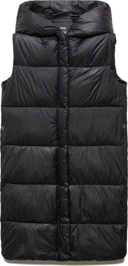 MANGO Long Quilted Water Repellent Hooded Puffer Vest