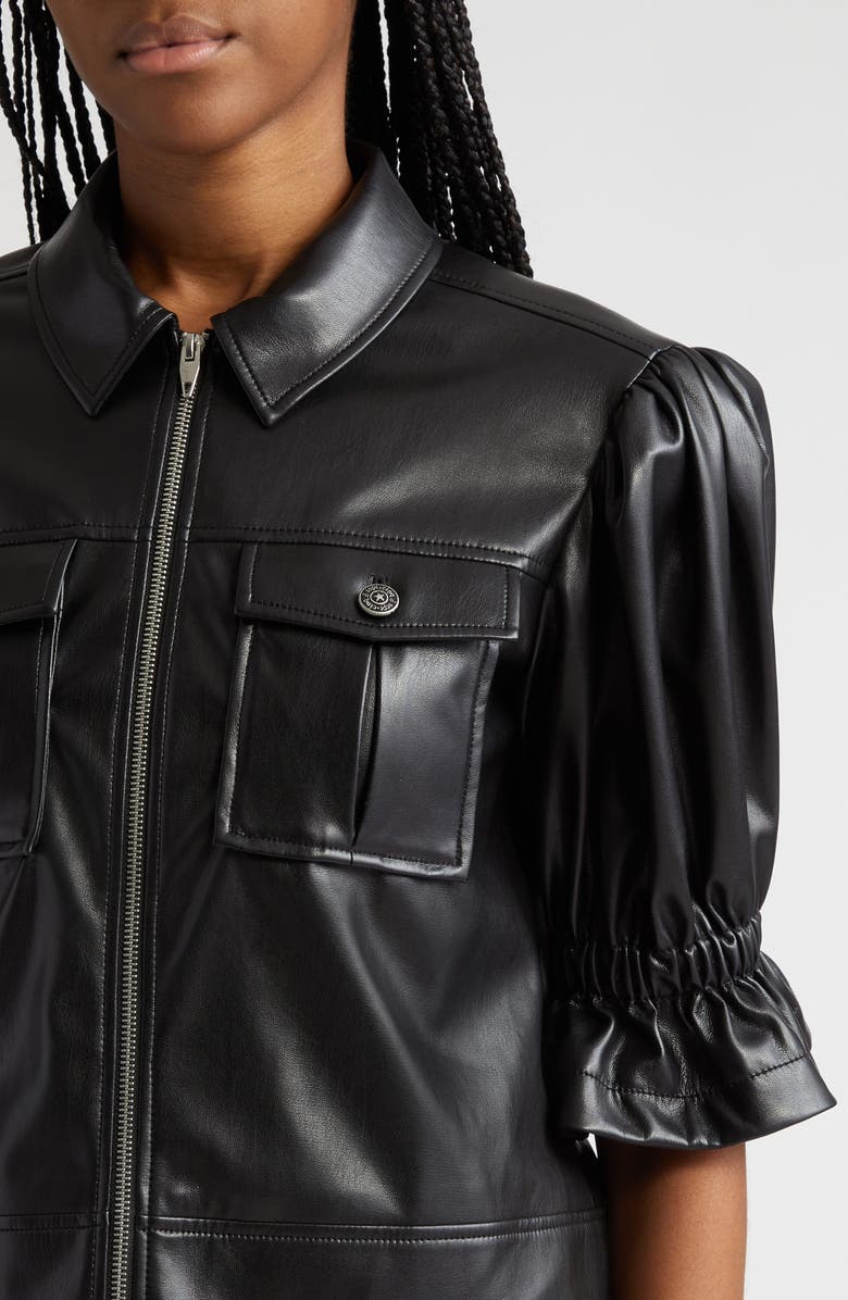 Cinq à Sept Holly Ruffle Faux Leather Jacket, Alternate, color, Black