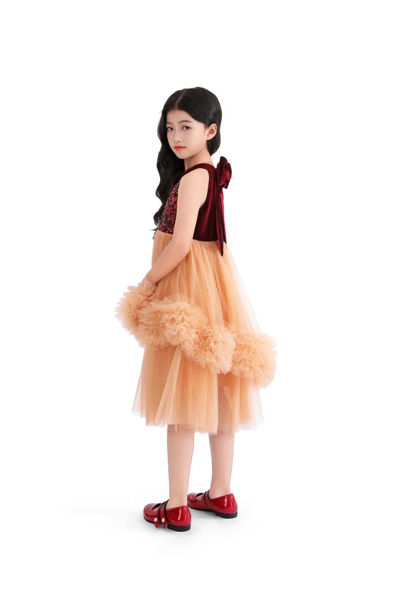 Tulleen Tulle Pom-Pom Dress, Alternate, color, Red