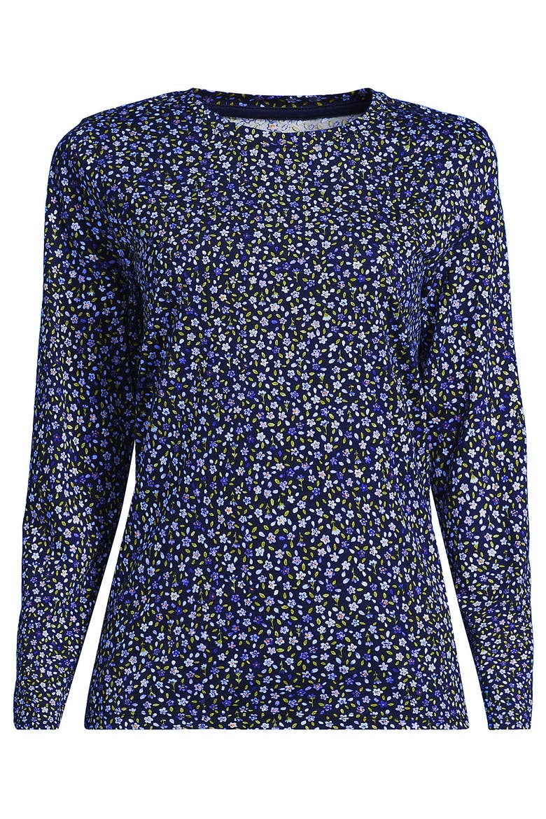 Tall Supima Cotton Long Sleeve Crewneck T-Shirt, Alternate, color, Clear Blue/Navy Ditsy Floral