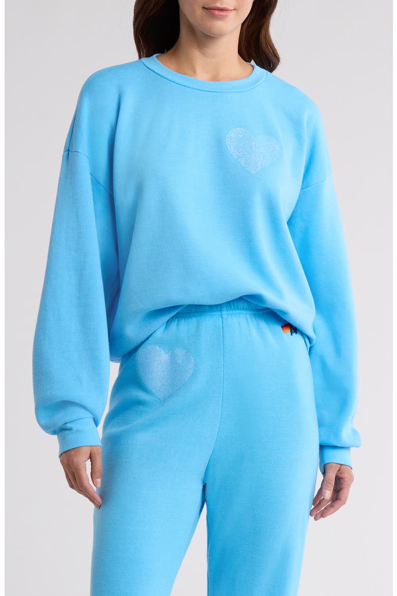 Glitter Heart Crewneck Sweatshirt, Main, color, SKY/ BLUE