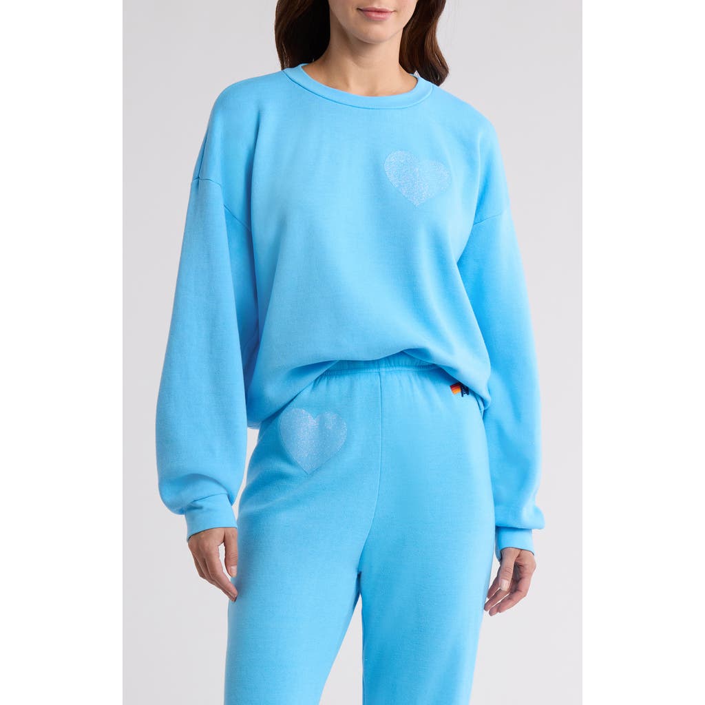 Aviator Nation Glitter Heart Crewneck Sweatshirt In Blue