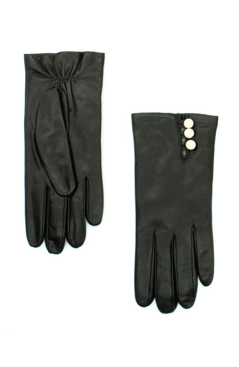 Portolano Leather Gloves with buttons in contrast color, Main, color, Black/Parchment