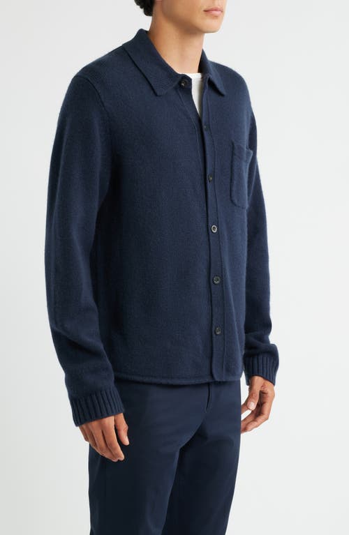 Vince Contour Hem Lambswool Cardigan In Blue
