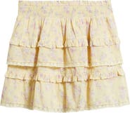 LoveShackFancy Billie Floral Print Ruffle Miniskirt
