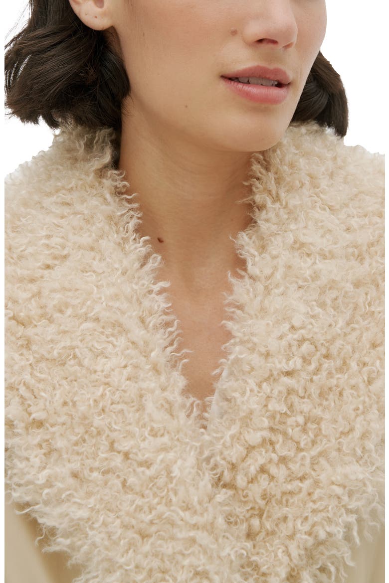 Tezza Faux Leather Trench with Faux Shearling Collar, Alternate, color, SAND