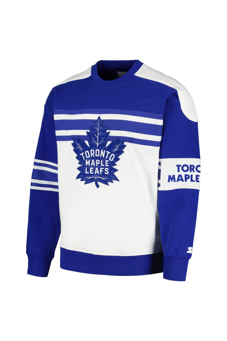 Men's Starter White Toronto Maple Leafs Defense Fleece Crewneck Pullover Sweatshirt, Alternate, color, White