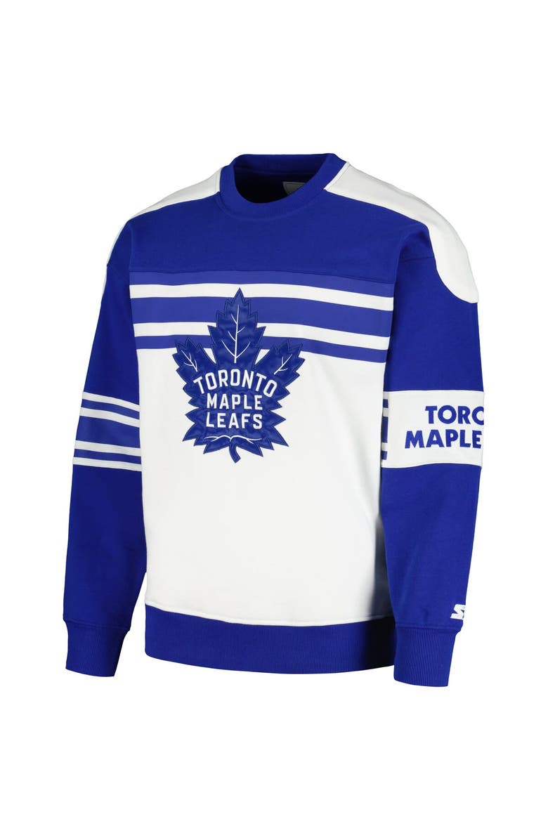 STARTER Men's Starter White Toronto Maple Leafs Defense Fleece Crewneck Pullover Sweatshirt, Alternate, color, White