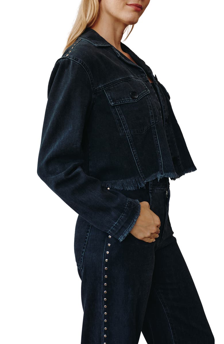 Bella Dahl Anya Studded Fringe Trim Denim Jacket, Alternate, color, Moon Shadow Wash