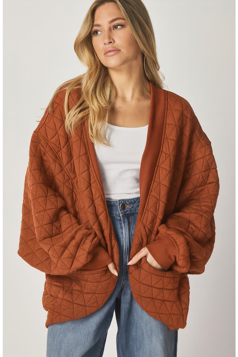 Quilted Cotton Blend Cardigan Sweatshirt, Alternate, color, TERRACOTTA