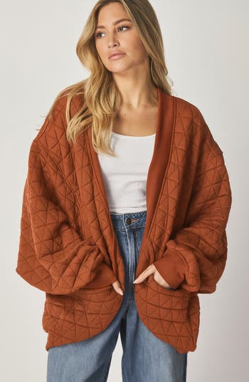 Quilted Cotton Blend Cardigan Sweatshirt