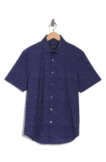 Bugatchi Miles Ooohcotton® Solid Short Sleeve Button-up Shirt In Midnight