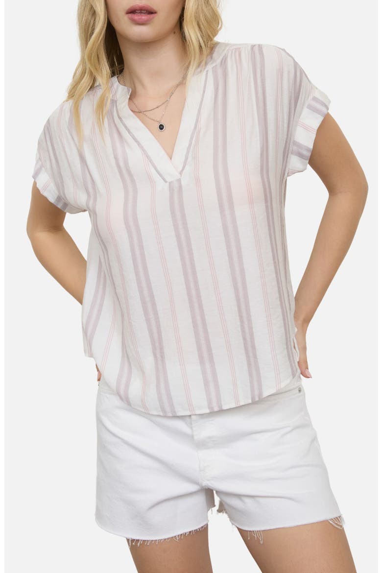 Stripe Split Neck Top, Main, color, KHAKI
