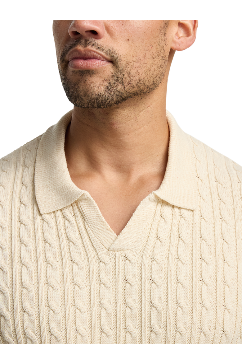 Cotton Cable V-neck Polo, Alternate, color, Ivory