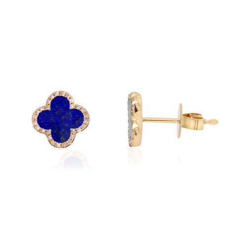 Lapis Diamond Clover Stud Earrings