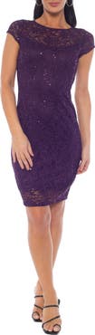 Marina Sequin Lace Cap Sleeve Sheath Dress