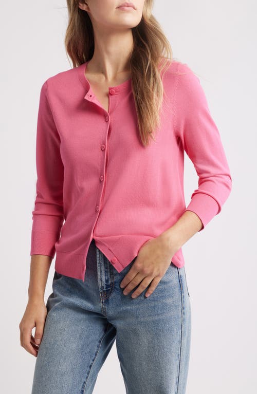 Caslonr Caslon(r) Crewneck Cardigan In Pink Caliente