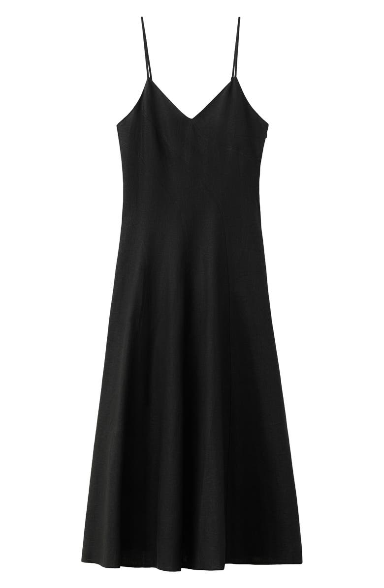 MANGO Sleeveless Linen Blend Midi Dress, Main, color, Black