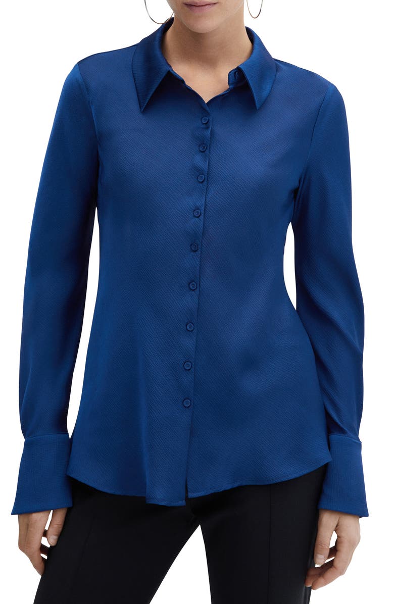 MANGO Textured Satin Button-Up Shirt, Main, color, 