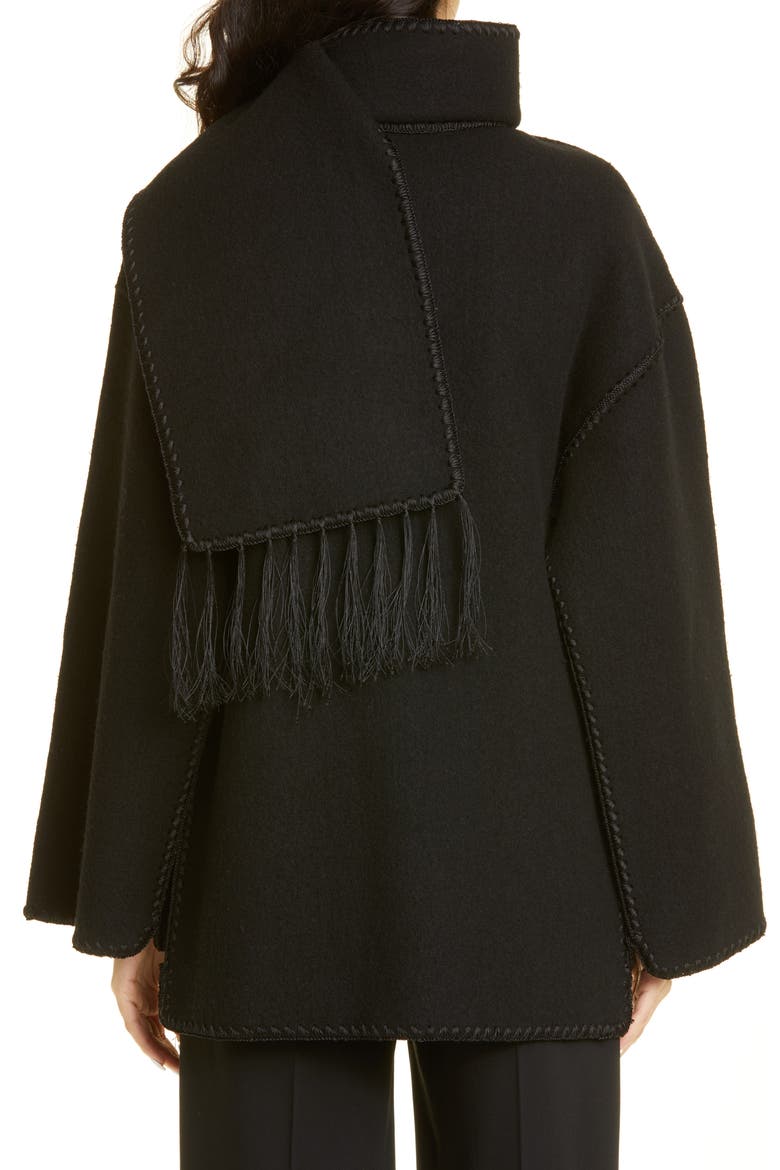 Totême Chain Stitch Wool Blend Scarf Jacket, Alternate, color, BLACK