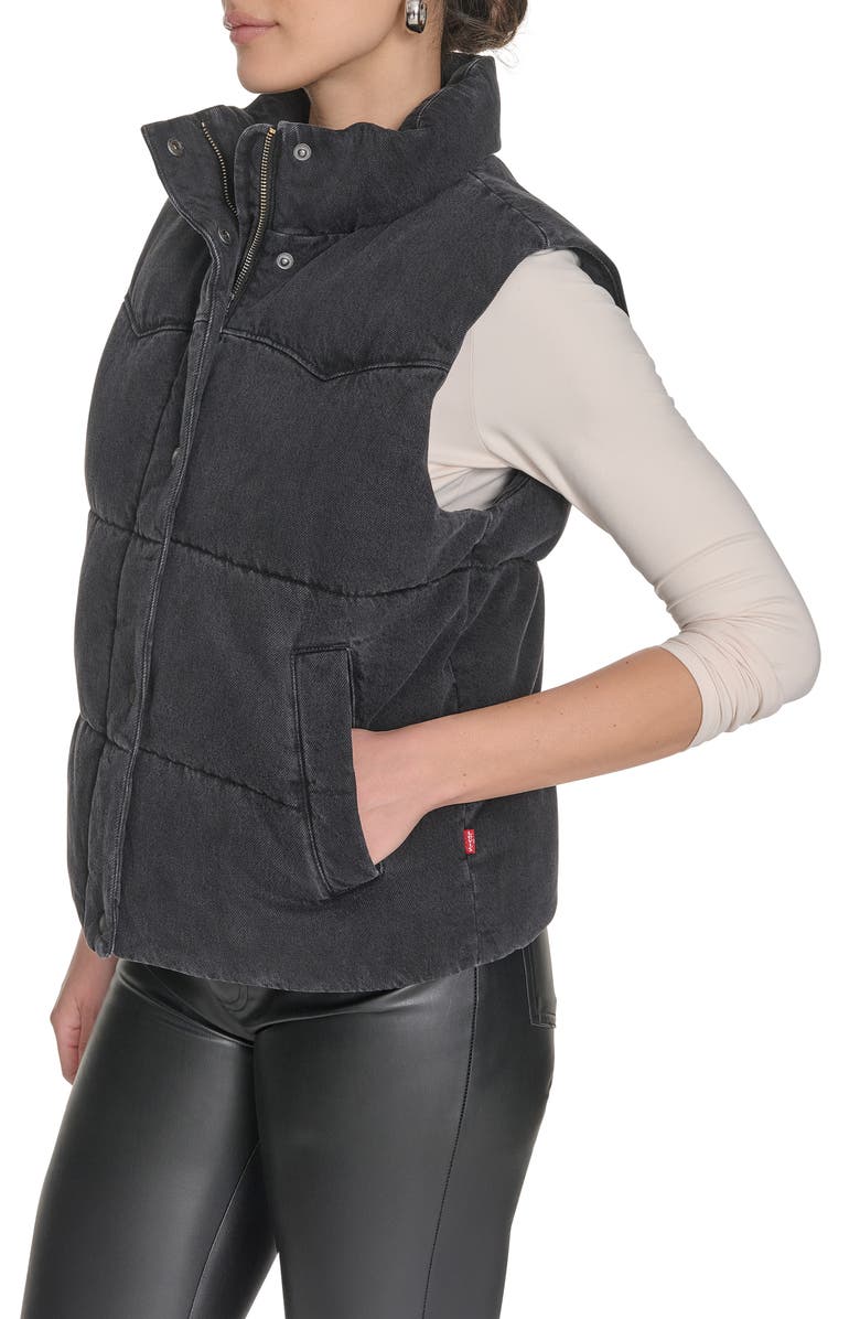 Levi's<sup>®</sup> Western Denim Puffer Vest, Alternate, color, Black Wash Denim