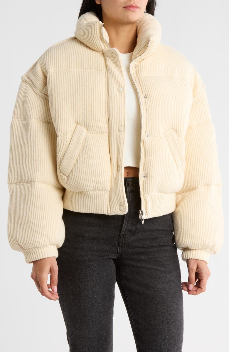 BLANKNYC Sweater Bomber Puffer Jacket, Main, color, Cream Pie
