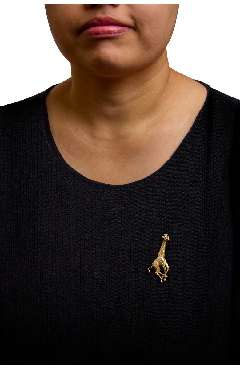 Haus of Brilliance 18K Yellow Gold Diamond Accent and Blue Sapphire Giraffe Pin Brooch, Alternate, color, Yellow