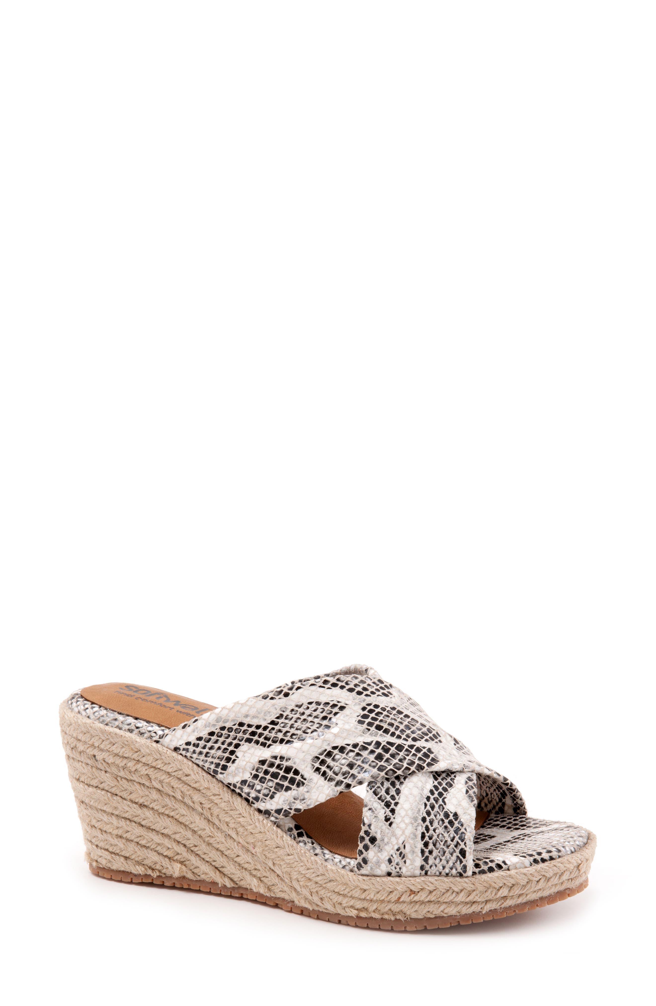Halsey Cross Strap Espadrille Wedge Sandal, Main, color, BLACK/ WHITE SNAKE